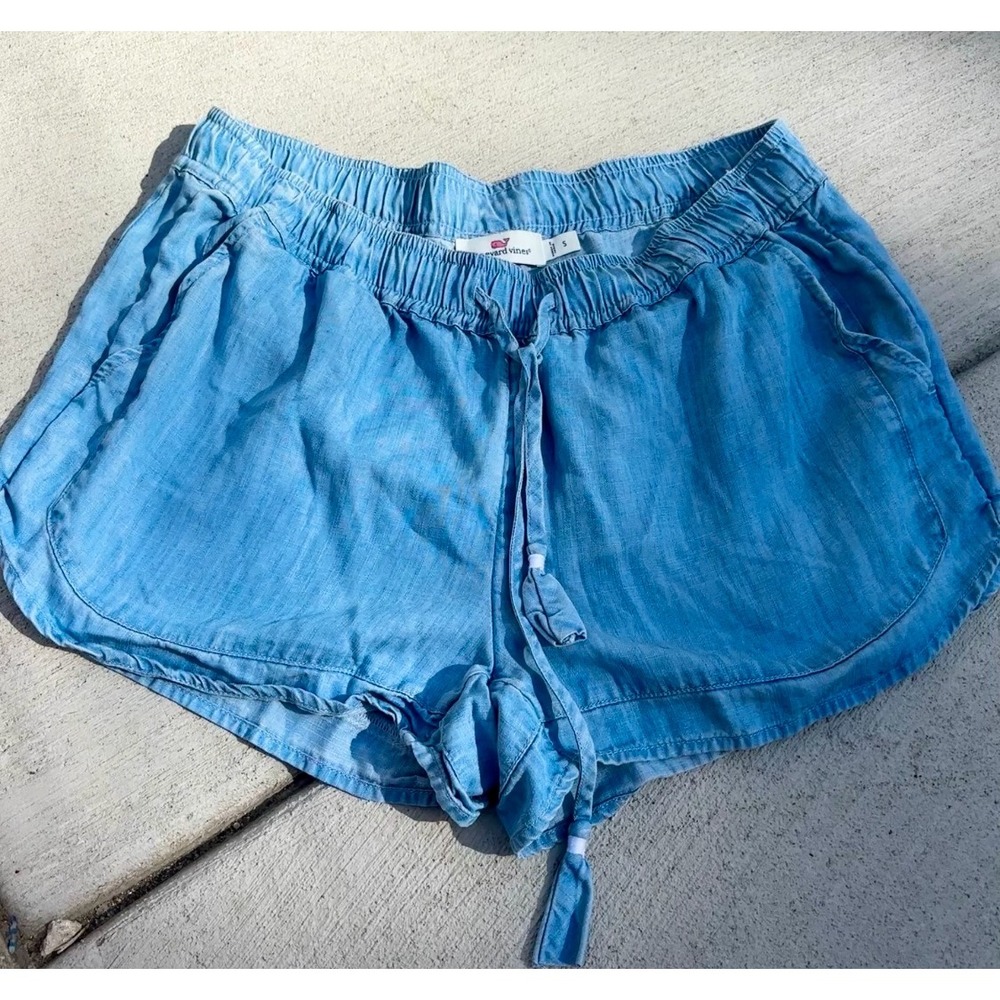 Vineyard Vines Womens Small Blue Chambray Drawstring Elastic Dolphin Shorts